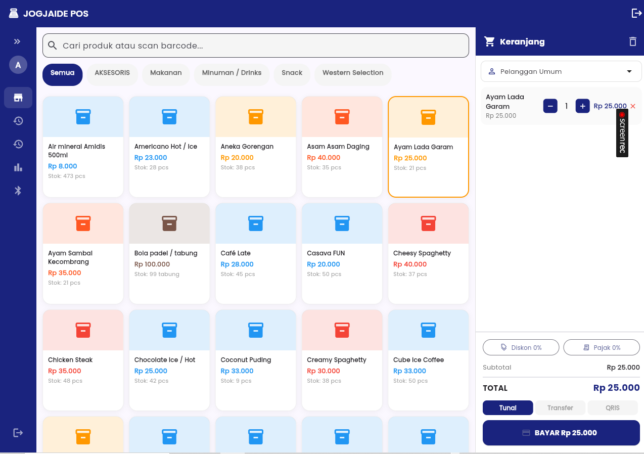 Tampilan aplikasi POS Flutter